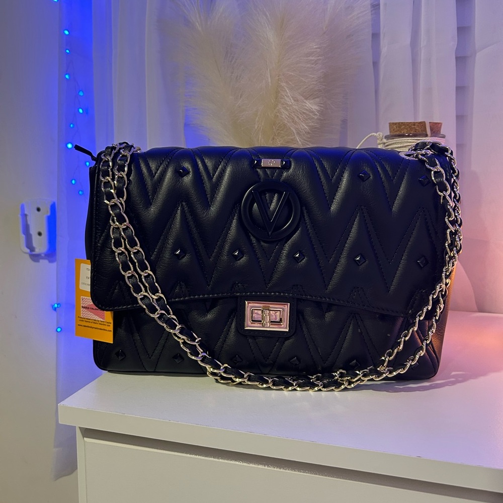 Valentino NWT Black Quilted Chain-Shoulder Handbag